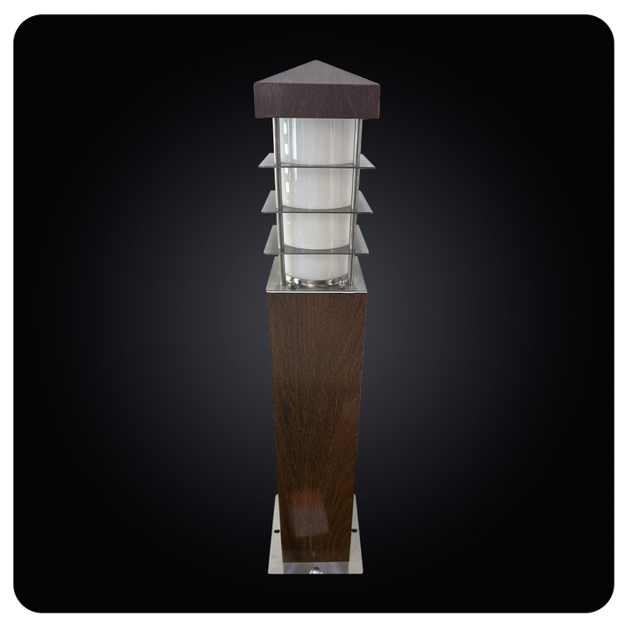 Rustic Wooden LED Bollard Light with Metallic Accents 49-TEAK012-650