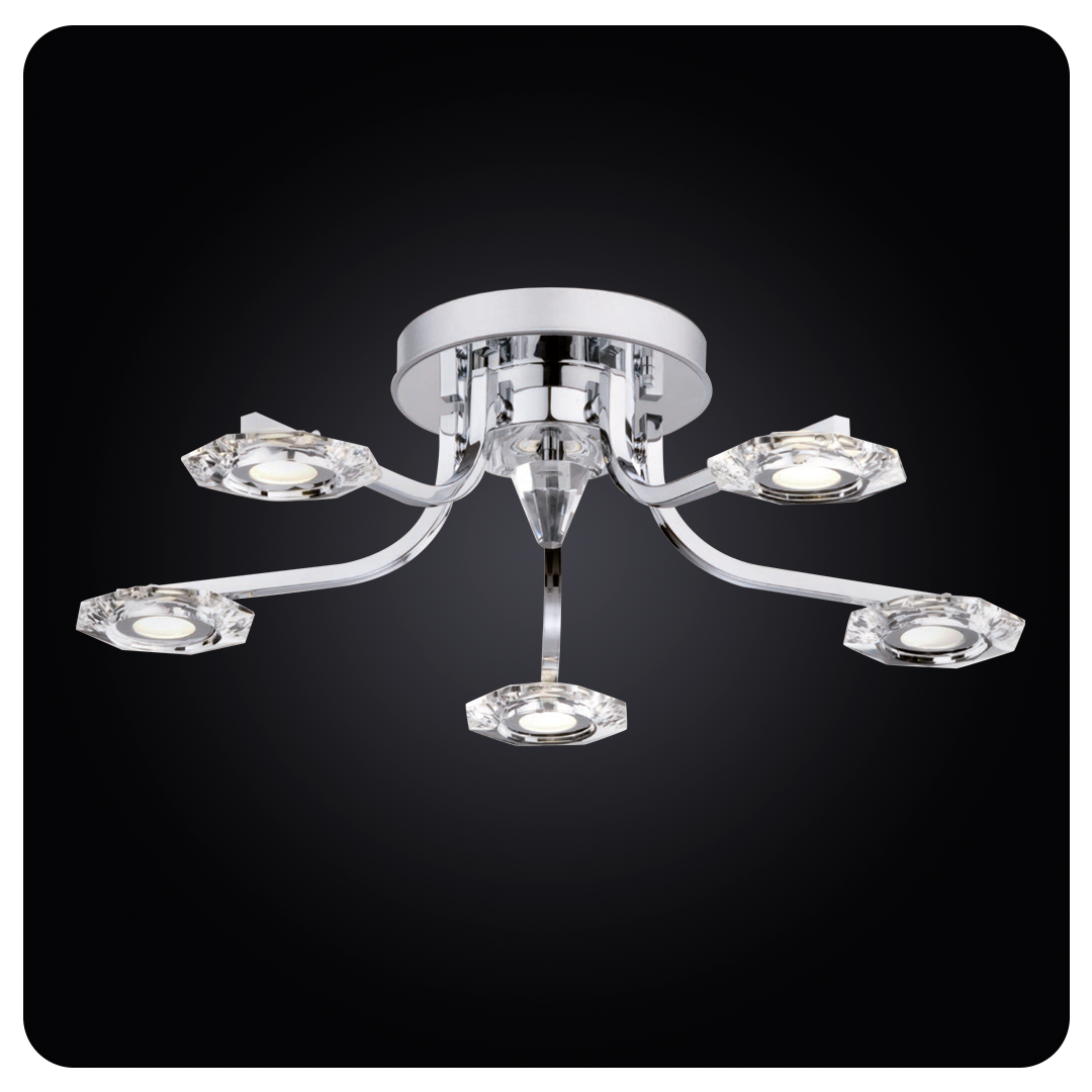 Faladesa Deniz 1693 Elegant Chrome and Crystal LED Ceiling Pendant 5 L ...